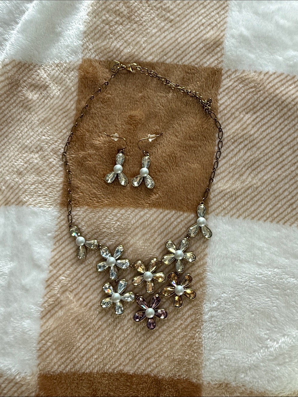 Touchstone Crystal Pearl & Crystal Flower Statement Necklace and Earring Set